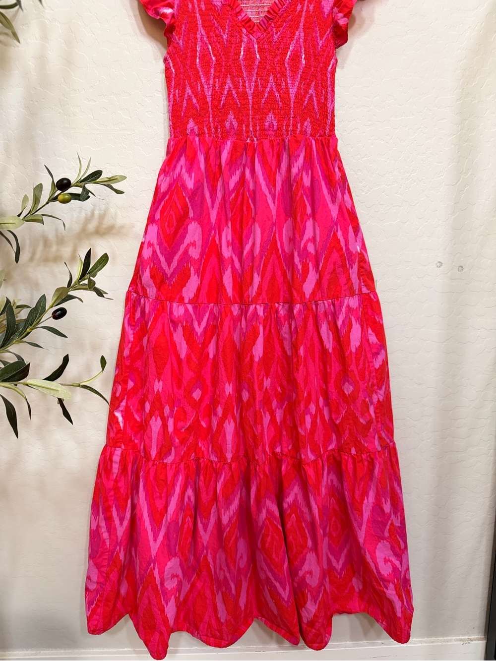 Sugarlips Pink and Red V-Neck Tiered Maxi Dress - Picture 6 of 12